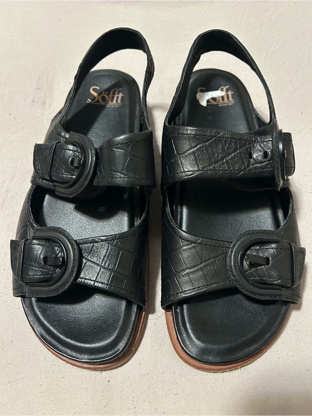 Sofft Black Croc-Embossed Double Buckle Slingback Sandals